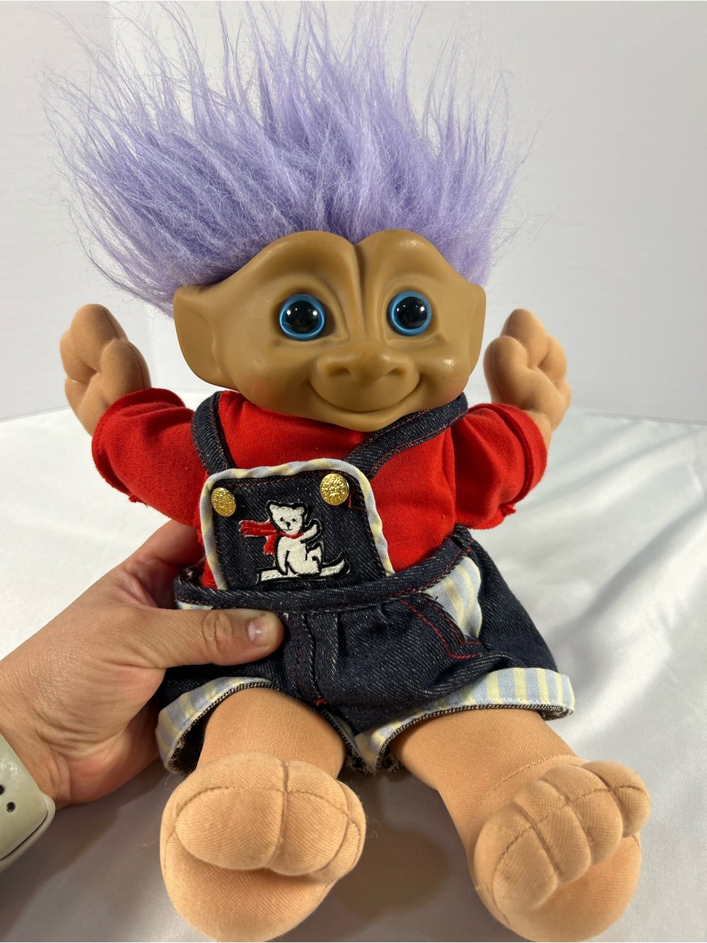 1991 Vintage Novelty TreasureTrolls with Purple Hair Blue Eyes Overalls - Picture 2 of 12
